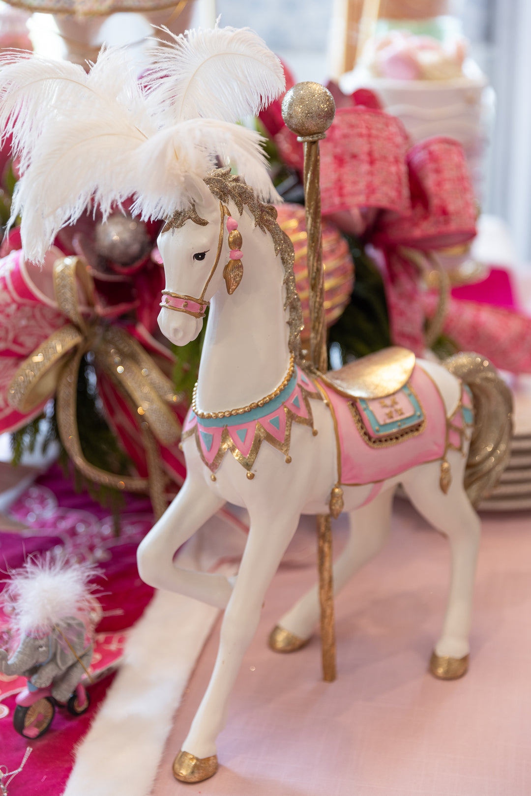 21" Cotten Candy Carnival Horse in Pink, Cream and Gold Decor
