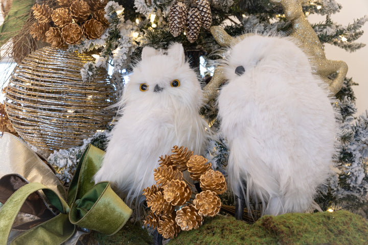 14" Furry Long Hair Owl - Set of 2