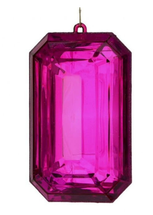9"  Jewel Rectangle Precious Gem Ornament - FUSHCIA
