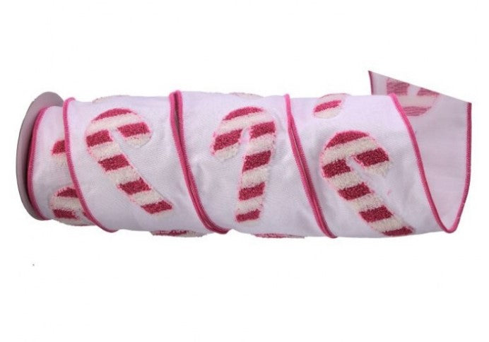 4"x 5Y Candy Cane Embroidered Ribbon - Red and Pink