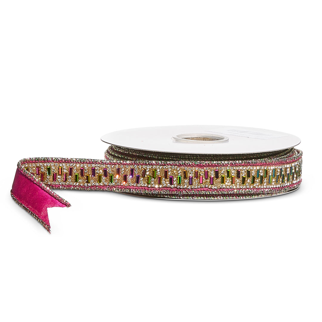RAZ 1" x 5 YDS Jeweled Metallic Wired Ribbon