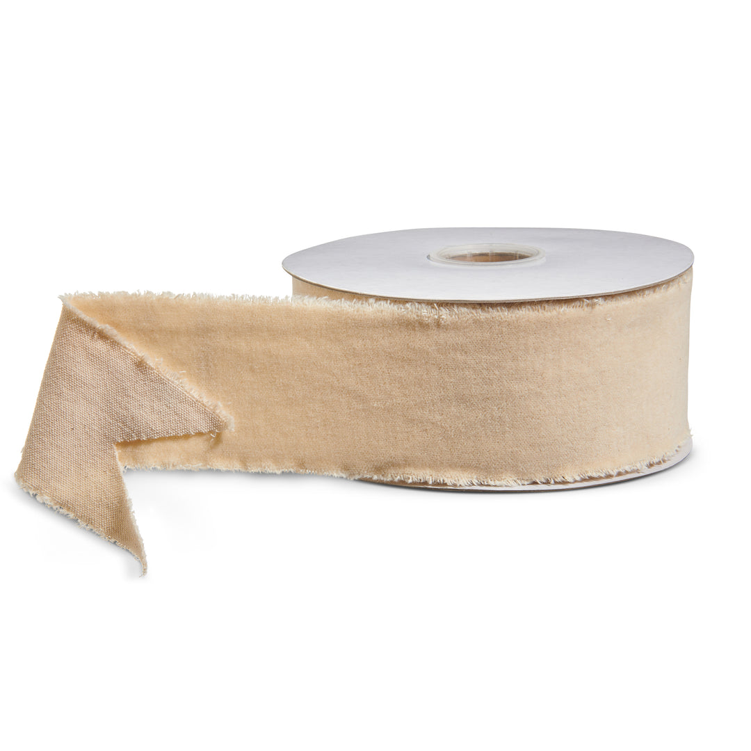 RAZ 2.5" x 10 YDS Ivory Torn Edge Velvet Unwired Ribbon