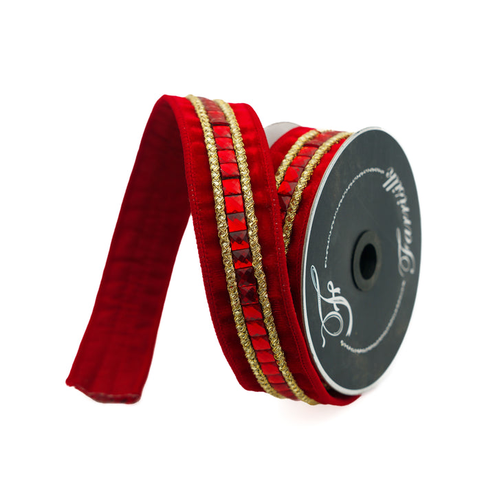 1.5" x 5 YD Gemstones Ribbon - Choice of Red or Emerald or Purple