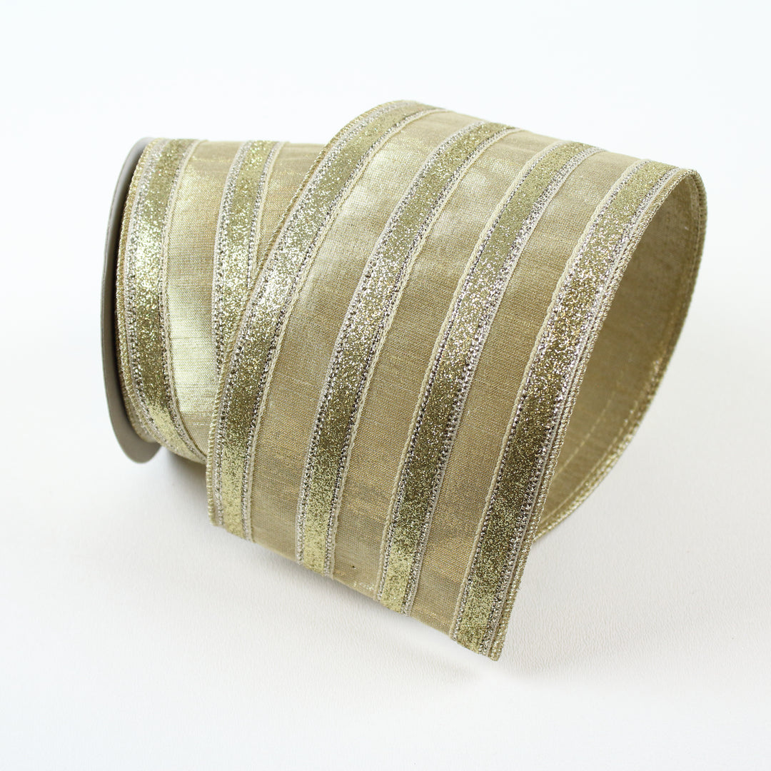 4 in by 10 yds Frosty Stripes Ribbon  - Gold