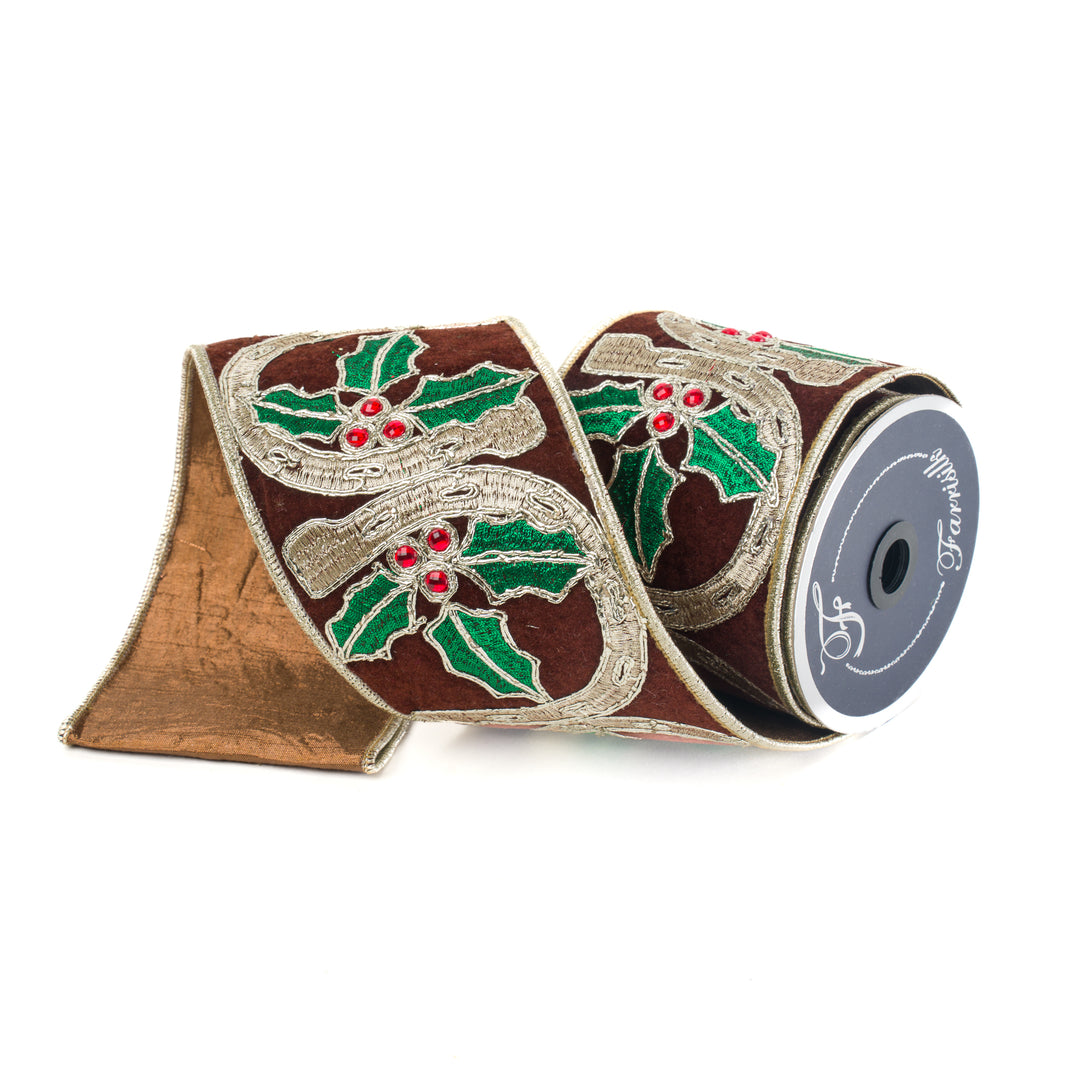 4" x 5YDS Horseshoe Holly Ribbon