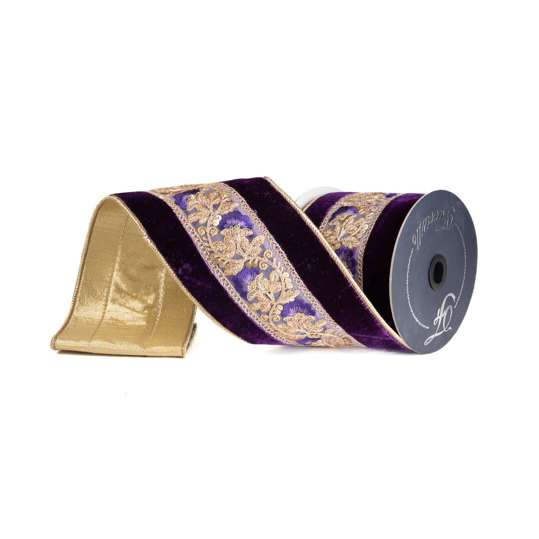 4" x 5 YDS Vintage Tapestrey  Ribbon in Purple