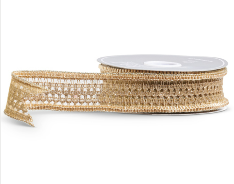 1.5" x 10 YDS Gold Openwork Weave Ribbon