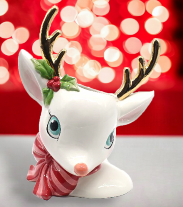 Retro Deer Head Vase - White