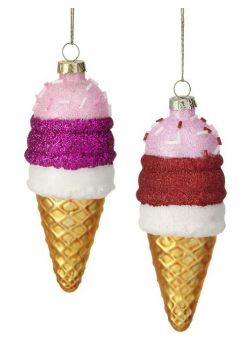 4.5" Glass Ice Cream Ornament - Set of 2
