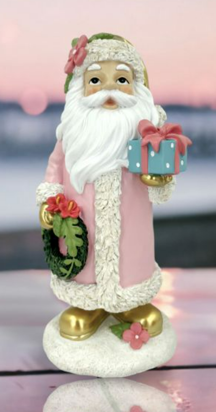 12" Palms Pink Santa with Wreath by December Diamonds