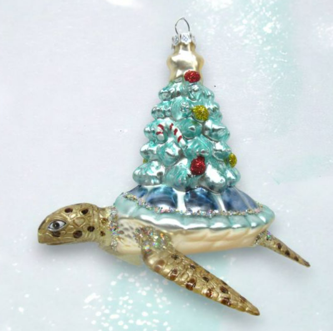 Shimmer Blue Shell Turtle Ornament