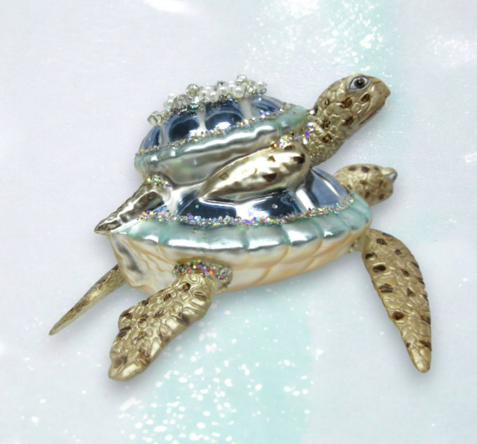 Blue Turtle with Baby Ornament