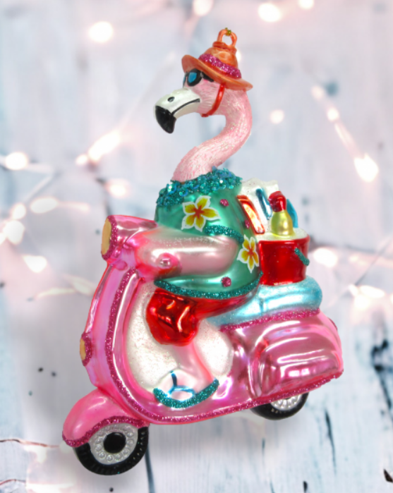 Flamingo on Scooter Ornament
