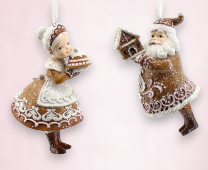 Santa & Mrs. Claus Gingerbread Ornaments - set of 2