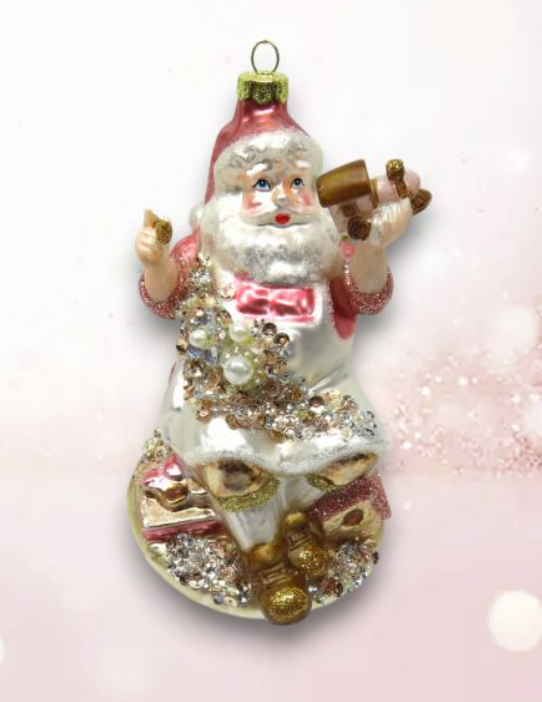 Pink and Gold Santa with Toy Ornament