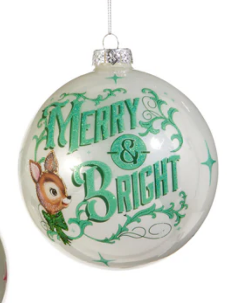 RAZ 5" Sparkle Holiday Ball Ornament - Choice of Red or Mint Green