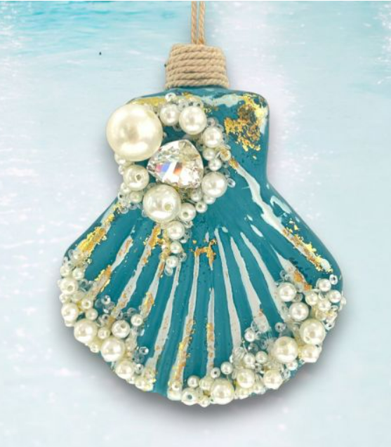 Blue Shell with Pearls Ornament
