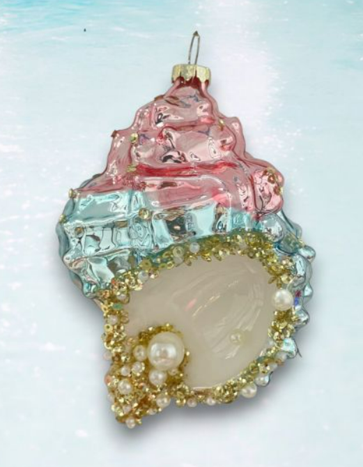 Pink and Blue Conch Shell Ornament