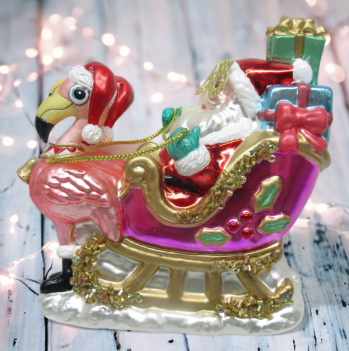 Flamingo Sled w/Santa Ornament