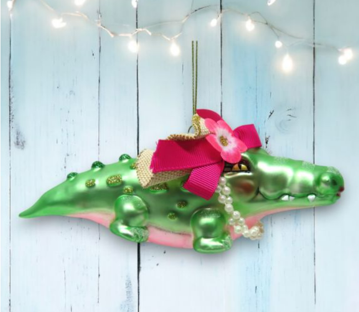 Gator with Pink Bow Ornament