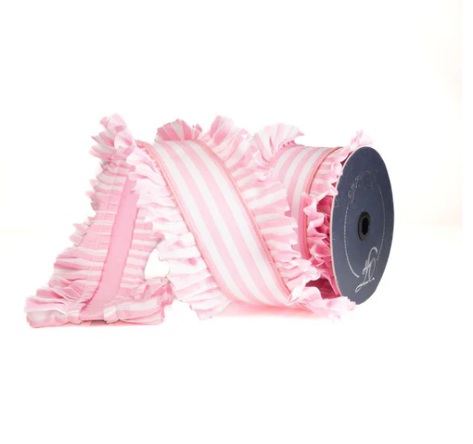 4.5" x 5 YDS Candy Wrap Ruffle Ribbon - Pink