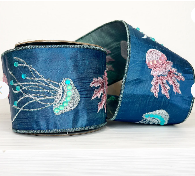 4" X 5 YDS Jellyfish Double Sided Wired Ribbonby Nancy Brown