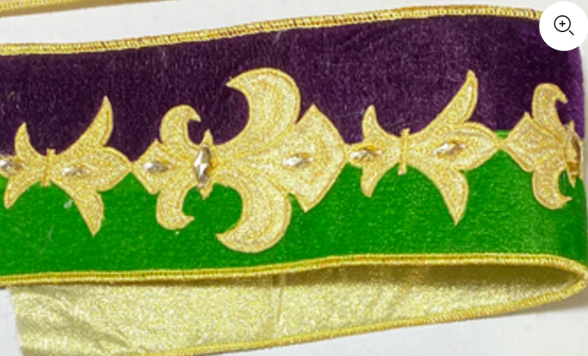 4" x 5 YDS Mardi Gras Velvet Fleur De Lis Wired Ribbon by Nancy Brown