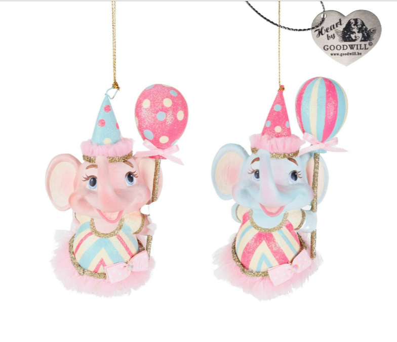 5" Cotton Candy Carnival Elephant Ornament - Choice of Pink or Blue Party Hat