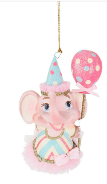 5" Cotton Candy Carnival Elephant Ornament - Choice of Pink or Blue Party Hat
