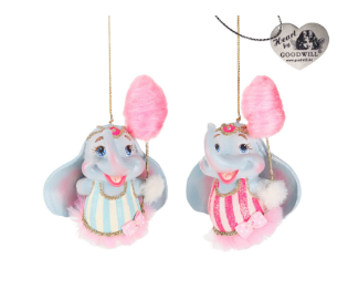 4.5" Cotten Candy Carnival Elephant Ornament - Choice of Blue Stripes or Pink Stripes