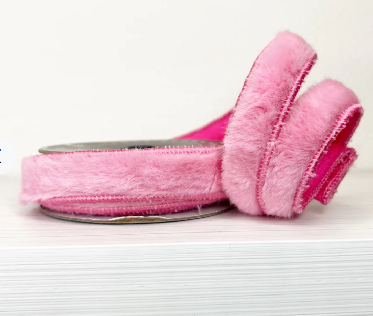 1" x 5 YDS Super Soft Fur Wired Ribbon in Pink
