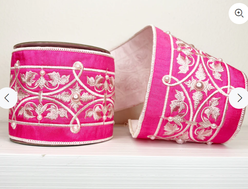 4" x 5 YDS Fancy Pink & Pearl Wired Ribbon