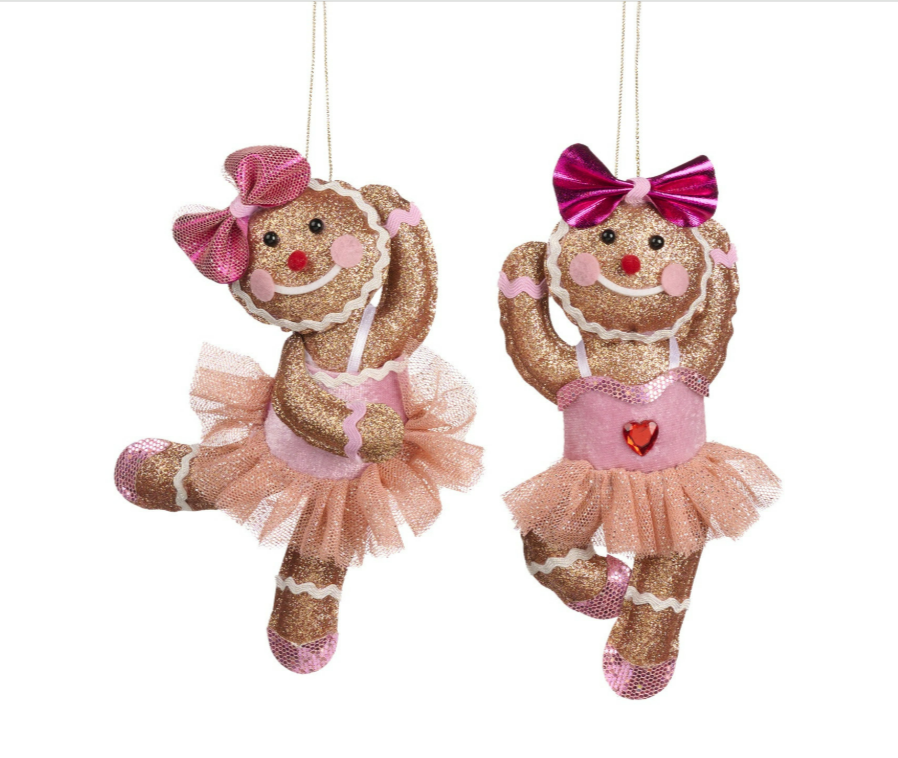6.5" Fabric Ballerina Gingerbread Ornaments - Set of 2