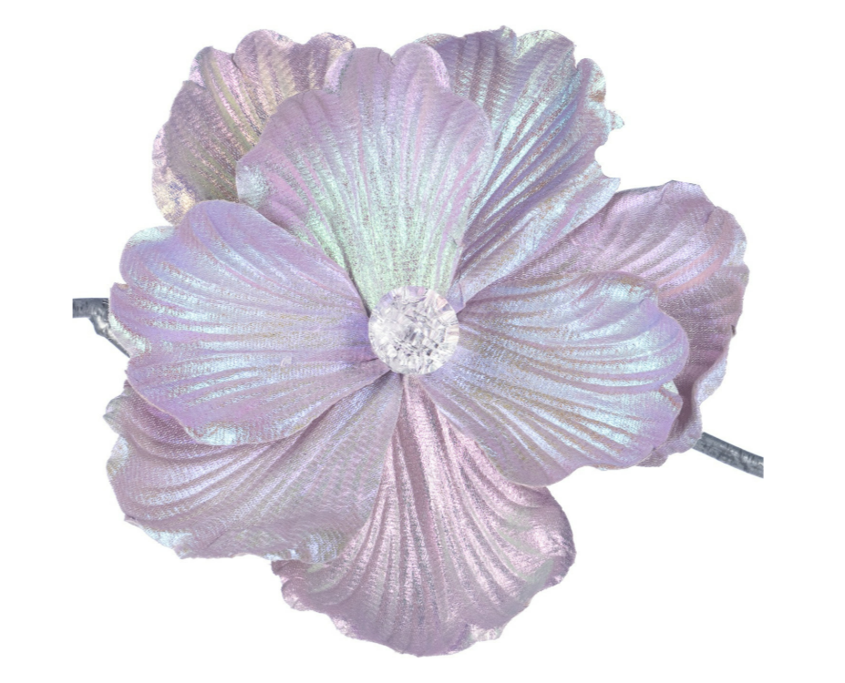 9" Fabric Irredescent Jewel Magnolia Clip Pic in Pink and Purple