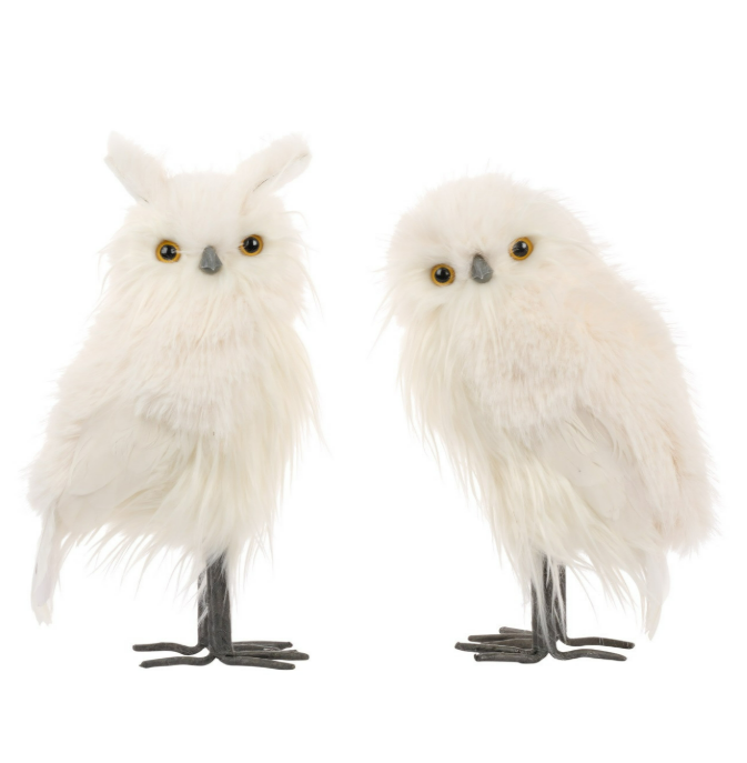 14" Furry Long Hair Owl - Set of 2