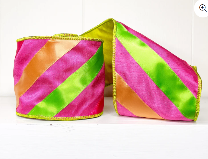4" x 5 YDS A Sweet Candy Exclusive Satin Striped Wired Double-Sided Pink RIbbon
