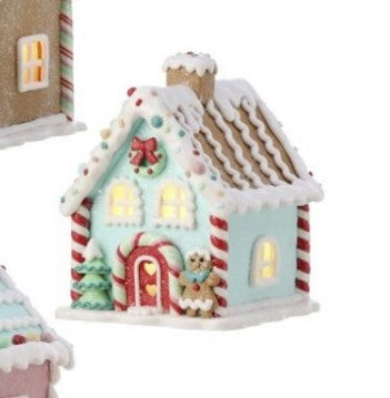 5" Pastel Gingerbread House with LED and Battery Timer - Choice of 3 Styles