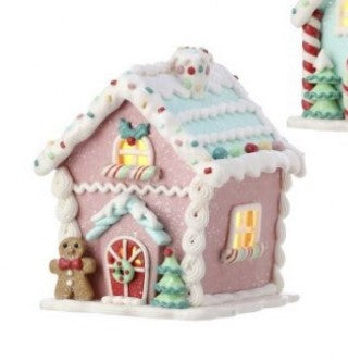 5" Pastel Gingerbread House with LED and Battery Timer - Choice of 3 Styles