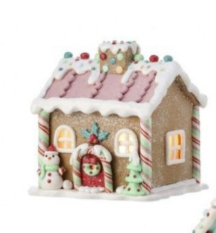 5" Pastel Gingerbread House with LED and Battery Timer - Choice of 3 Styles