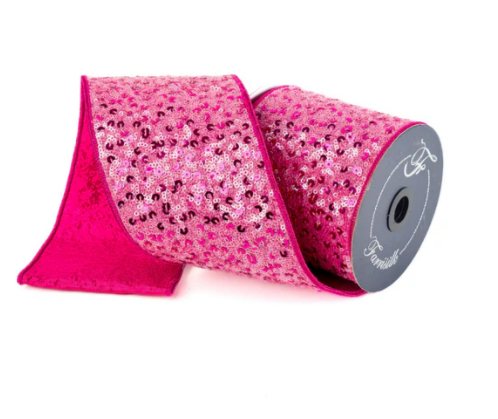 4" X 5 YD Sequin Treasure Ribbon - Hot Pink and Light Pink