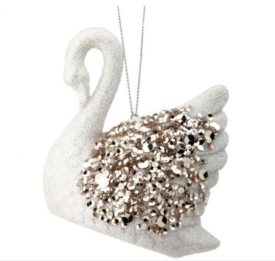 4" Glitter Swans with Sequens Ornaments