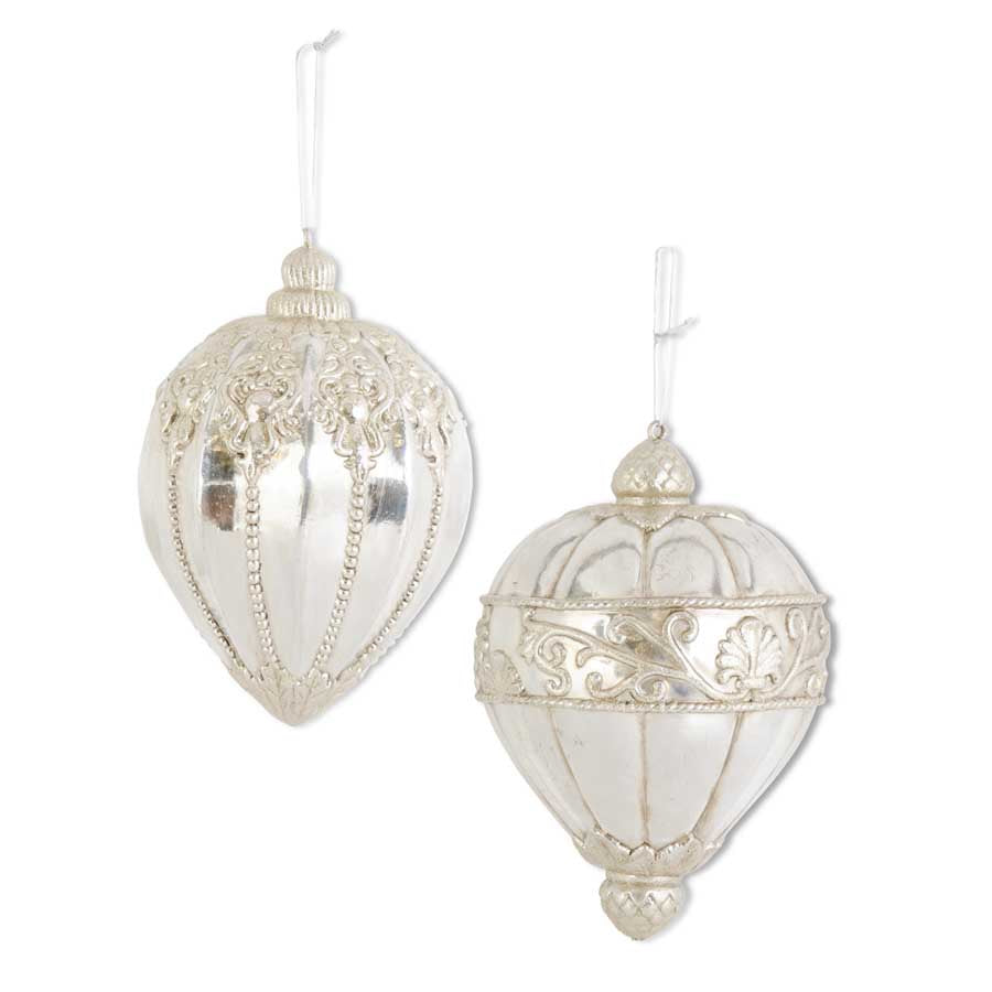 Silver Glittered Shatterproof Finial Ornaments - Set of 2