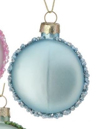2.3" Glass beaded Macaroon Ornament - Choose Blue, Pink or Green