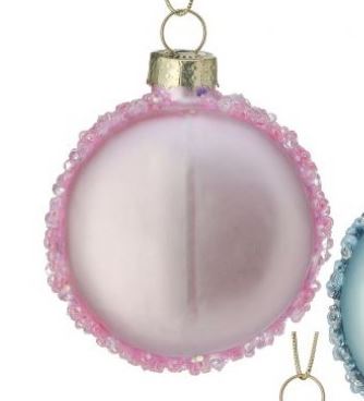 2.3" Glass beaded Macaroon Ornament - Choose Blue, Pink or Green