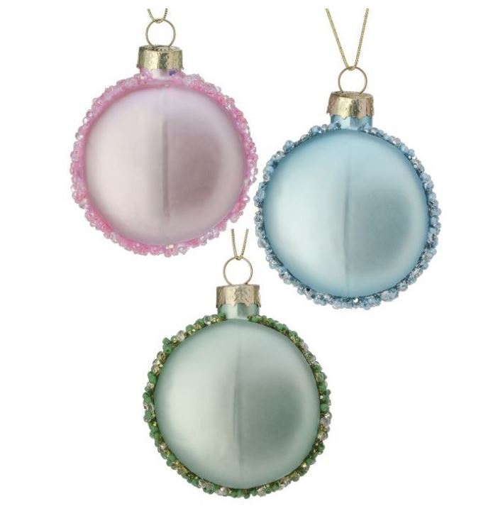 2.3" Glass beaded Macaroon Ornament - Choose Blue, Pink or Green