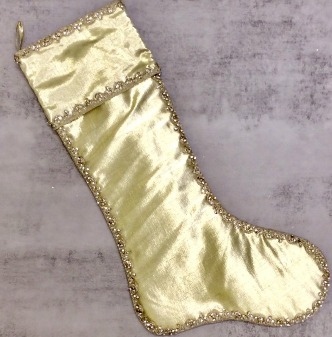 27" Metallic Dupion Stocking Jewel Pearl Trim, Gold