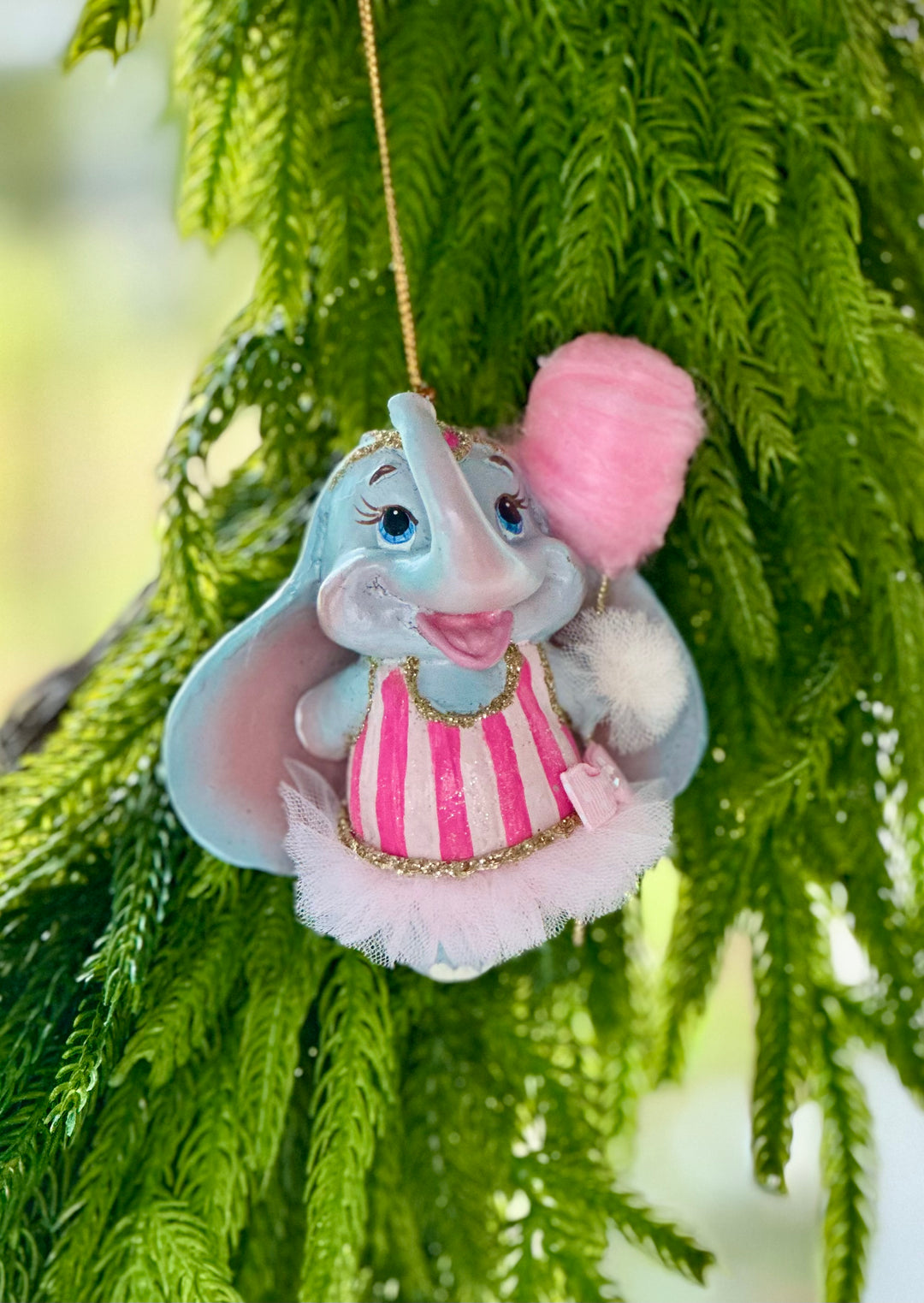 4.5" Cotten Candy Carnival Elephant Ornament - Choice of Blue Stripes or Pink Stripes