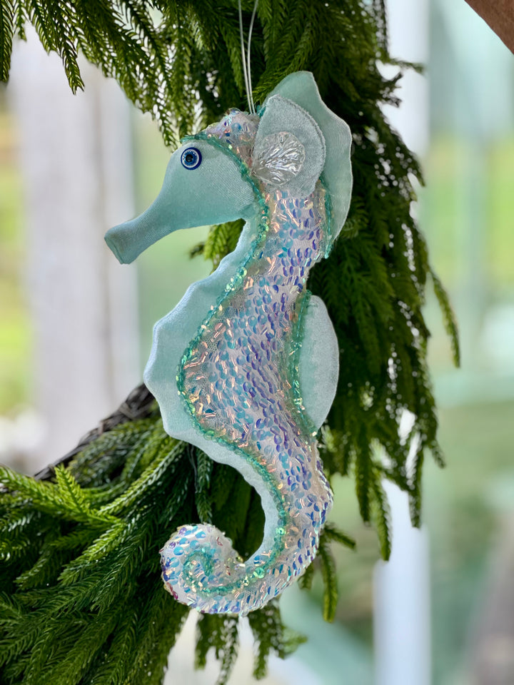 11.5" Farbic Iridescent Seahorse in Sequens and Mint Green