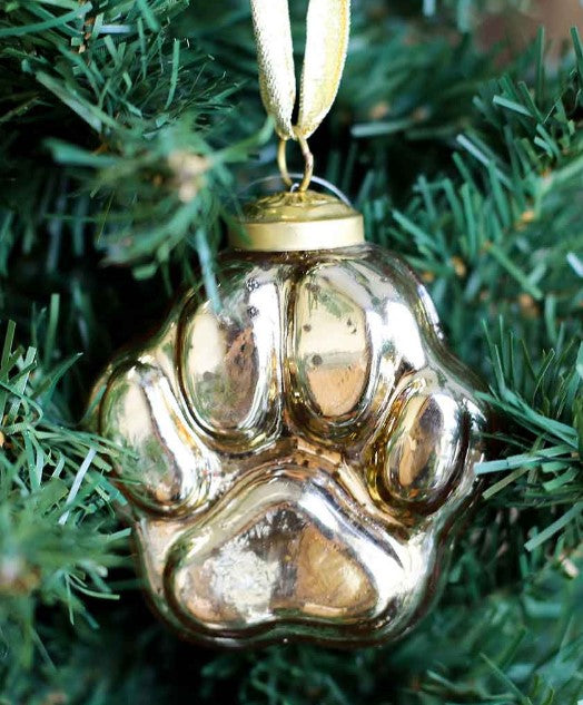 2.5" Tiger Paw Glass Ornament - Purple or Gold