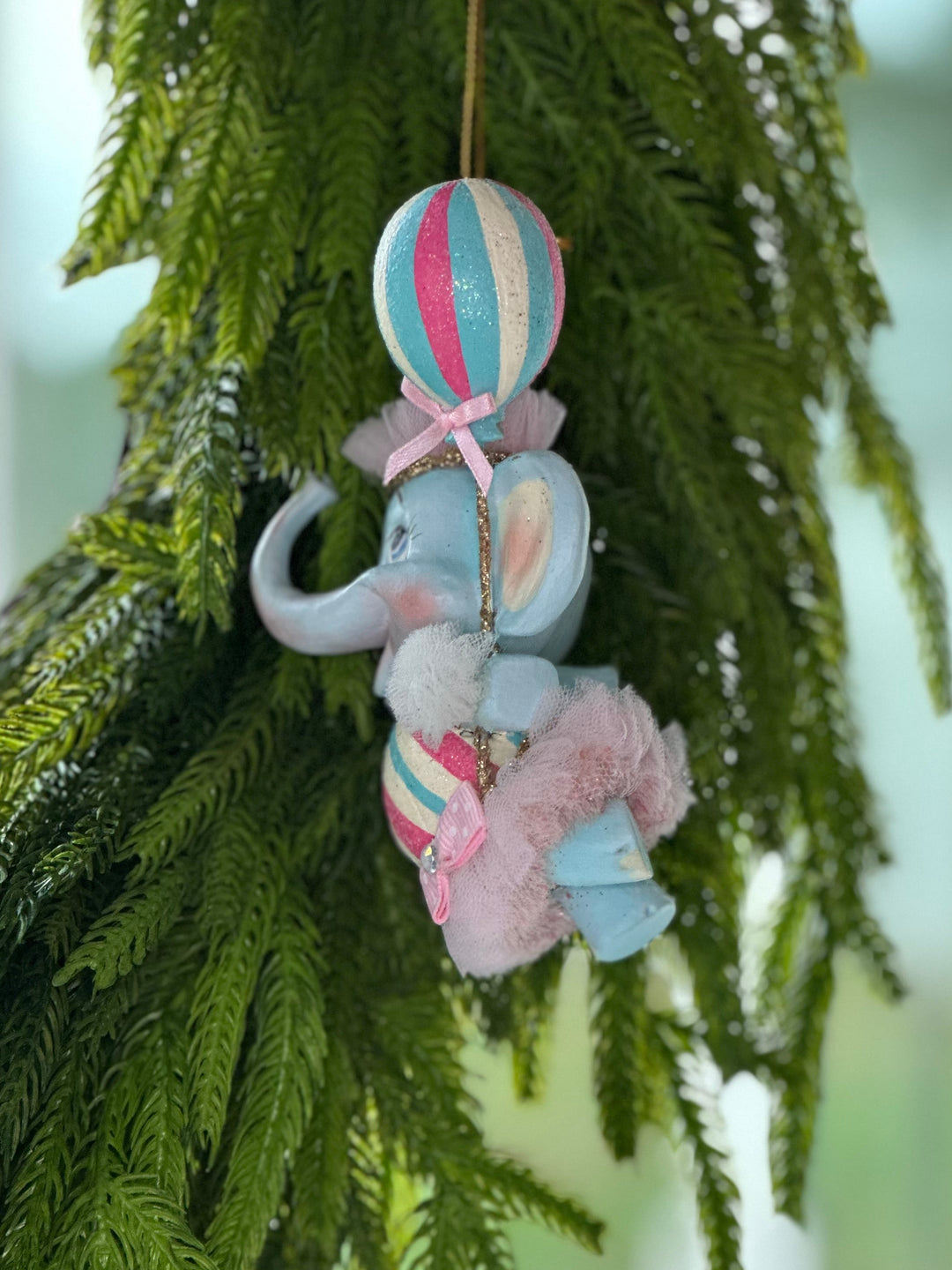 5" Cotton Candy Carnival Elephant Ornament - Choice of Pink or Blue Party Hat